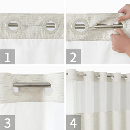 eachope No Hook Tufted Chevron Striped Shower Curtain with Snap-in Fabric Liner set-71Wx74H(72H),Cream Hotel Grade Boho Style Shower Curtain with See Through Top Window,Water Repellent - color: Cream, size: 71"W x 74"L (Pack of 1)