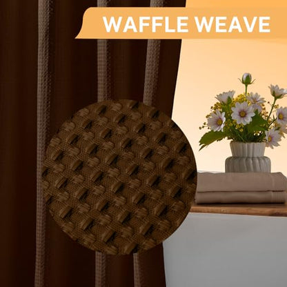 River Dream No Hooks Shower Curtain with 2 Snap in Liner, Brown, 71Wx74H | Waffle Weave, 1 Attached Snap in Liner and 1 Extra Replacement Liner, Bathroom Curtains Shower Set, Hotel Grade, Spa Like - color: Brown