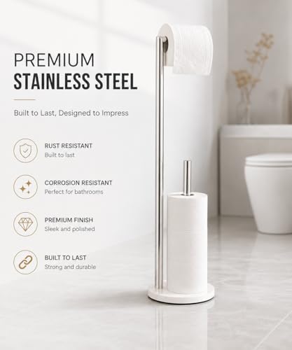 Marble Toilet Paper Holder Stand - Chrome, Freestanding with Storage, Floor Stand, Gold Toilet Roll Holder, Standing Paper Towel Holder - color: Chrome