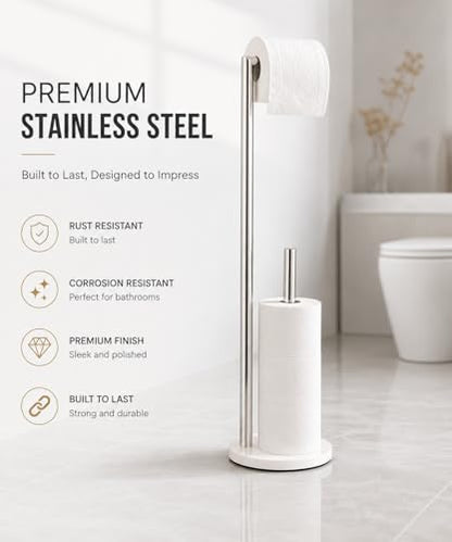 Marble Toilet Paper Holder Stand - Chrome, Freestanding with Storage, Floor Stand, Gold Toilet Roll Holder, Standing Paper Towel Holder - color: Chrome