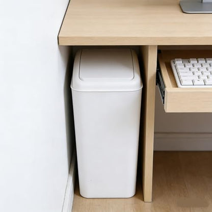 4.2 Gallon Swing Top Trash Can, Slim Plastic Wastebasket | Space-Saving Narrow Bin for Bathroom, Kitchen, Office, Easy Swing Lid, White, Lightweight and Easy to Clean - color: White