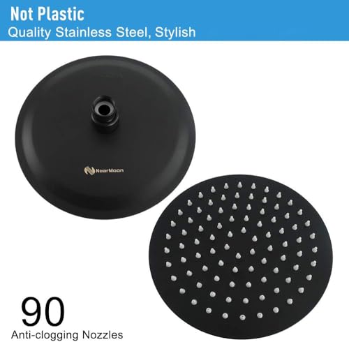 NearMoon Rain Shower Head with 11'' Adjustable Arm, High Pressure Stainless Steel Rainfall Shower, Ultra-Thin Design - Pressure Boosting (8 Inch, Matte Black) - color: Matte Black, size: 8 Inch