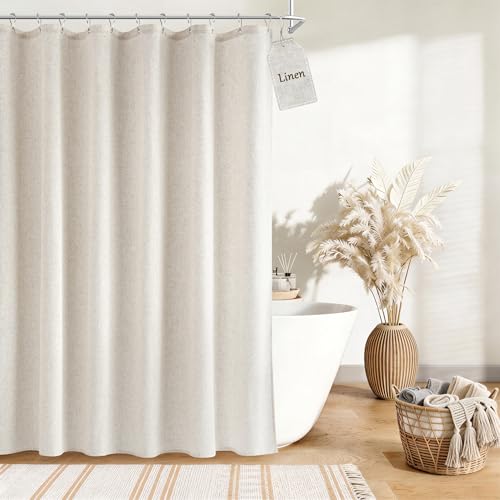 Extra Long Linen Shower Curtain for Bathroom 96 Inch Cream Beige | 8ft Ceiling to Floor Weighted Bath Curtains Set with Hook, Neutral Boho Farmhouse, Natural Ivory Shower Decor, 1 Panel, 72x96 - color: Natural, size: 72"W x 96"L (Pack of 1)