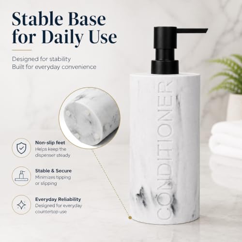 Conditioner Dispenser Luxurious Refillable Pump Bottle with Embossed Text, Durable Construction for Bathroom and Kitchen - color: Conditioner White