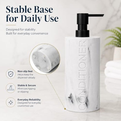 Conditioner Dispenser Luxurious Refillable Pump Bottle with Embossed Text, Durable Construction for Bathroom and Kitchen - color: Conditioner White