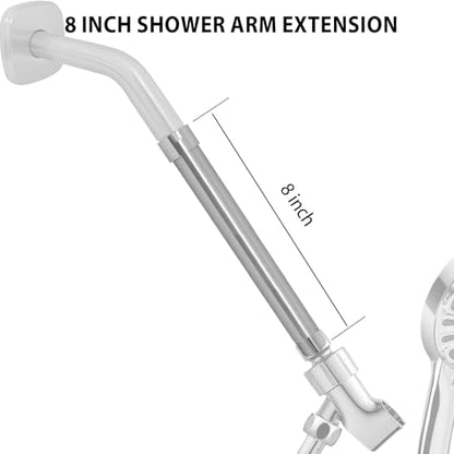 Shower Arm Extender 8 Inch Extension Arm for Rainfall and Handheld Shower Head, Stainless Steel Straight Shower Arm Extension, Female to Male NPT 1/2 Inch, Brushed Nickel - color: Brushed Nickel, style: 8-Inch