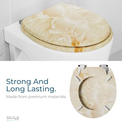 SANILO Wooden Toilet Seat with Soft Close [ROUND] - Decorative, Quiet & Slow Close Molded Wood Seat - With Strong Bumpers & Hinges - Adjustable Fit – Marble Nature - color: Marble Nature