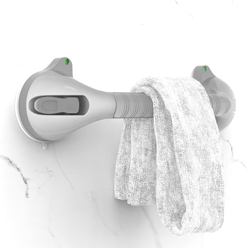 17-inch Suction Shower Grab Bar with Indicators, Tool-Free Installation, Steady Handle for Balance Assist for Bathtub,Bathroom,Toilet, Dual Tone Silver/Grey - size: 17in, Pack of 1