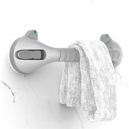 17-inch Suction Shower Grab Bar with Indicators, Tool-Free Installation, Steady Handle for Balance Assist for Bathtub,Bathroom,Toilet, Dual Tone Silver/Grey - size: 17in, Pack of 1