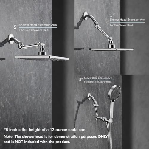 5 Inch Adjustable Shower Head Extension Arm, With Locking Set Screw, Singing Rain 304 Stainless Steel Chrome Angle Height Adjustable, Easy Install, G1/2 Universal Connector Compatible (Chrome Finish) - color: 1. Chrome, style: 5 inch