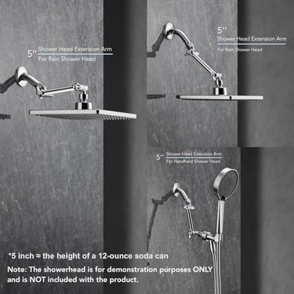 5 Inch Adjustable Shower Head Extension Arm, With Locking Set Screw, Singing Rain 304 Stainless Steel Chrome Angle Height Adjustable, Easy Install, G1/2 Universal Connector Compatible (Chrome Finish) - color: 1. Chrome, style: 5 inch