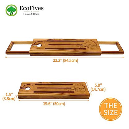 EcoFives Teak Bathtub Tray Caddy - Expandable Bath Tray - Adjustable Organizer Tray for Bathroom - Luxury Bath Caddy Tub Table, Bathtub Accessories & Bathroom Gadgets