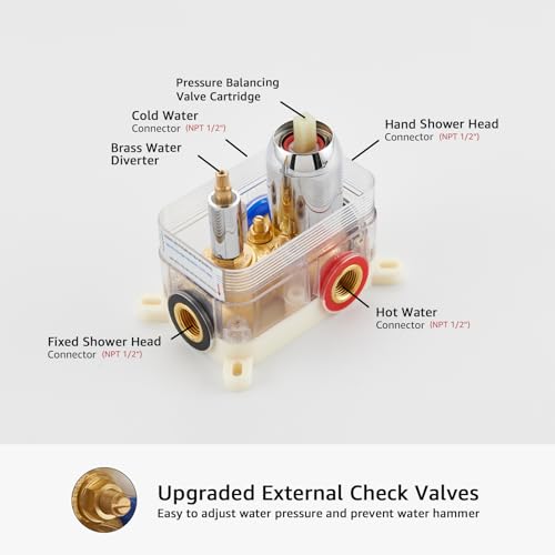 Iriber Shower System Wall Mounted Shower Faucet Mixer Set with Luxury High Pressure Shower head and 3-Setting Handheld, Bathroom Shower Trim Kit Contain Pressure Balance Valve,Polished Chrome - color: Chrome