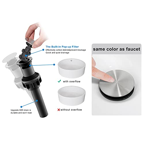 Brushed Nickel Waterfall Bathroom Faucet - Single Handle Sink Faucets Bathroom 1 Hole or 3 Hole for 4In | Modern Solid Brass Vanity Faucet with Deck Plate & Overflow Pop Up Drain - color: A-Brushed Nickel