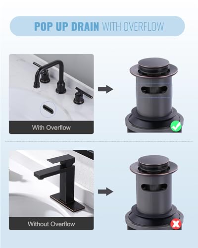 Bathroom Sink Drain with Overflow Vessel Sink Stopper,Pop Up Drain for Bathroom Sink Pop Up Drain Stopper for Hair Catcher,Oil Rubbed Bronze - color: Oil Rubbed Bronze, style: With Overflow