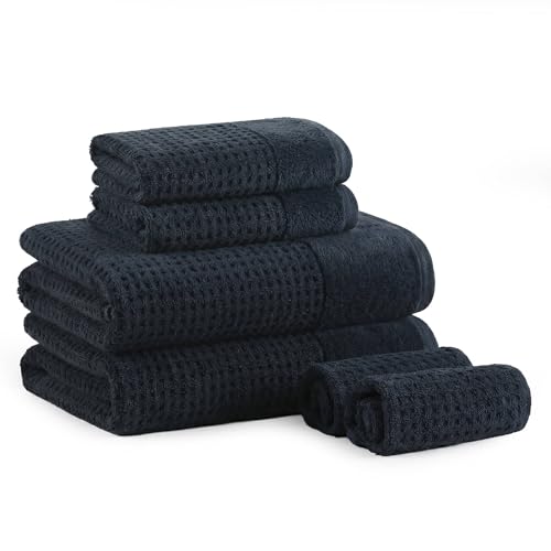 Madison Park Spa Waffle 100% Cotton Bath Towel Set, 600 GSM, 6 PC, Navy | Plush, Quick Dry & Highly Absorbent, Hotel & Spa Quality, Premium Texture Waffle Weave, Luxurious Towel for Bathroom - color: Navy, size: 6-Piece Set