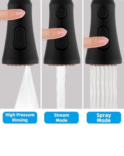 Hibbent Pull Down Kitchen Faucet Head Replacement, 3-Function NSF/ANSI/CAN 61 & CUPC Certified Sink Spray Nozzle, 15 Adapters, Compatible with Moen, Delta, Kohler Faucets, Oil-Rubbed Bronze - color: Oil Rubbed Bronze, style: Stay on sprayer without hold b