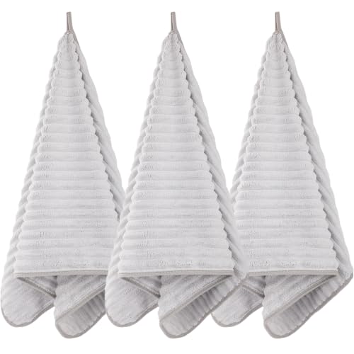 3-Piece Hand Bath Towels 14 X 29.6 Inchs, Quick-Dry Microfiber Washcloths with Hanging Loop, Soft & Absorbent Face Towels for Bathroom Kitchen Gym Travel - color: 3grey