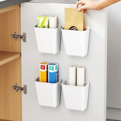 6Pcs Kitchen Cabinet Door Storage Box, Self Adhesive Wall Mounted Cabinet Door Organizer Bin, Stackable Storage Basket for Kitchen Bathroom RV Office Refrigerator Small Items Organizer