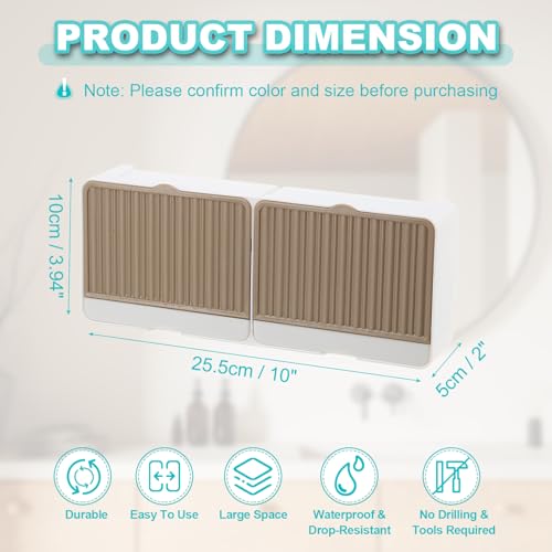 uxcell Soap Holder, 10 x 3.94 x 2 Inches Double Grid Wall Mounted No Drill Soap Dish for Shower, Bathroom & Kitchen - Self Draining Design Keeps Soap Dry (Khaki) - color: Khaki