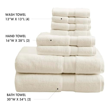 Madison Park 800GSM 100% Cotton Bathroom Bath Towel Set of 8, Cream | Long Staple, Highly Absorbent, Durable Hotel Spa Quality, Quick Dry, Double Stitched Hems, Lint Reducing, OEKO-TEX Certified - color: Cream, size: Multi-Sizes