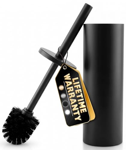 Stainless Steel Toilet Brush and Holder Set, Splash Guard (Black) | Matte Black Toilet Brush and Holder Set, Removable Bowl, Dense Bristles, Long Handle, Scratch Resistant, for Modern Bathrooms - color: Black