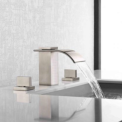 Waterfall Widespread Bathroom Faucet Brushed Nickel, 3 Hole 8 Inch Vanity Faucet sumerain - color: Brushed Nickel