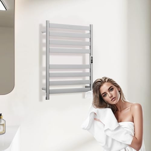 Heated Wall Mounted Electric Towel Warmer Rack,Timer & Temperature Control, 8 Bar Stainless Steel Towel Heater for Bathroom (Brushed, 8 Bars) - color: Brushed, size: 8 Bars