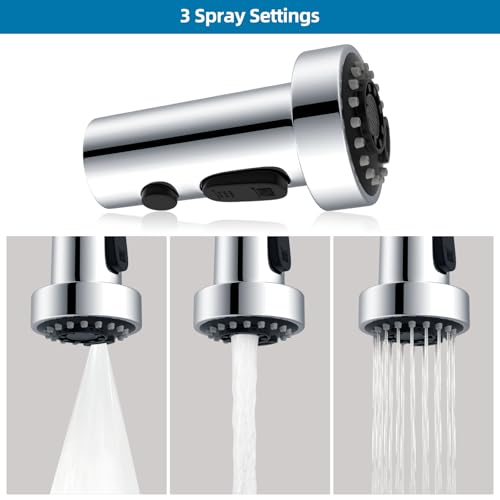 Universal Stainless Kitchen Faucet Head with 15 Adapter Kit, Sliver Chrome | NSF/ANSI/CAN 372 Certified, Compatible with American Standard/Kohler/Moen/Delta, 3 Function Pull Down Sink Faucet Spray Head - color: Chrome