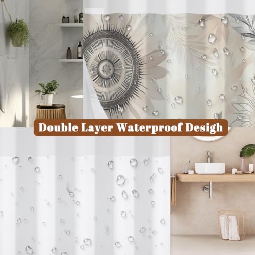 Boho Floral Shower Curtain with Snap in Liner & Tassels, 71x77 Inch | No Hook Needed, Double Layer Waterproof Bath Tub Curtain with Mesh Top, Abstract Botanical Design for Modern Neutral Bathroom - color: Boho Flower