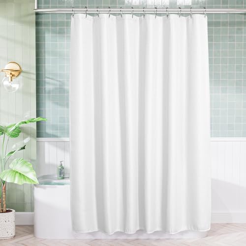 AmazerBath White Shower Curtain 72x74 Inches, Waffle Shower Curtains for Bathroom, Cloth Shower Curtain Fabric Heavy Duty 240GSM, Thick Bathroom Shower Curtains Hotel Quality, Premium Polyester - color: White, size: 72"W x 74"L (Pack of 1)