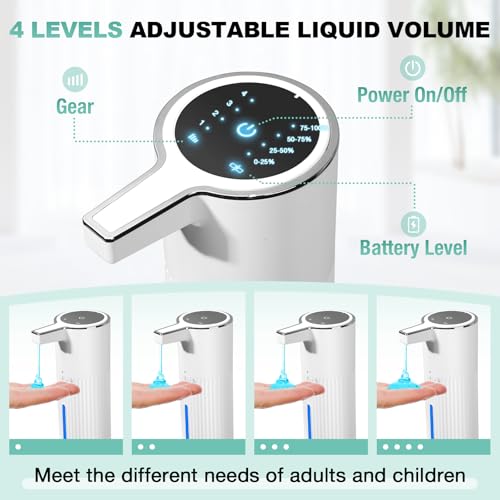 Monstake 2 Pack Automatic Soap Dispenser, Touchless Rechargeable | 4 Gears Adjustable Liquid Hand Dish Soap Dispenser for Kitchen Sink Bathroom White