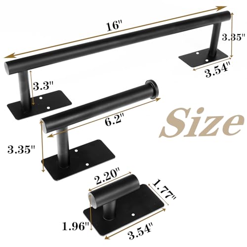 5 PCS Self Adhesive Bathroom Hardware Set, Stainless Steel Towel Rack Set Include 16In Bath Towel Bar+Toilet Paper Holder+3 Towel/Robe Hooks No Drill Bathroom Accessory Kit(Matte Black) - color: Matte Black, size: 16 In-5 Pcs