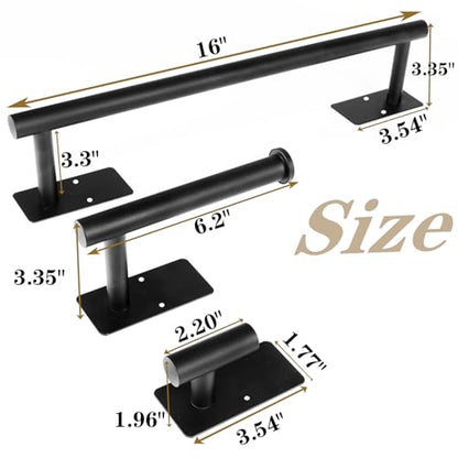 5 PCS Self Adhesive Bathroom Hardware Set, Stainless Steel Towel Rack Set Include 16In Bath Towel Bar+Toilet Paper Holder+3 Towel/Robe Hooks No Drill Bathroom Accessory Kit(Matte Black) - color: Matte Black, size: 16 In-5 Pcs