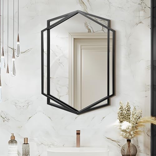 LuxenHome 31.8"X22" Wall Mirror | Black Metal Frame Vanity Mirrors for Bedroom, Entryway, Living Room Decor - color: C Black