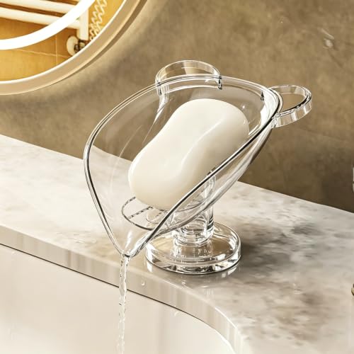 Self Draining Leaf Soap Dish – Easy to Clean Waterfall Soap Holder, Multi-Use for Shower, Bathroom & Kitchen Sink, Durable & Stylish (Clear Bear) - color: Clear Bear