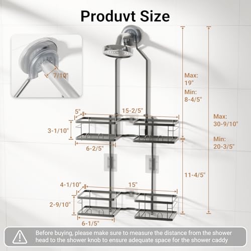 Adjustable Shower Caddy Hanging Rustproof Shower Caddy for Handheld Showerheads, Shower Organizer with Hooks Soap Holder, Anti-Swing Shower Rack Bathroom Accessories (Grey) - color: Grey