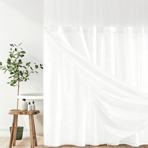 1 Pack Fabric Snap in Shower Curtain Liner, 70W x 54H Removable Water Repellent Liner Removable & Water-Repellent, for 71W x 74H Hookless Shower Curtain - color: White, size: 54"W x 71"L (Pack of 1)