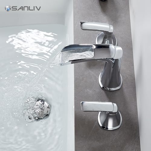 Chrome Waterfall Bathroom Faucet, Sanliv 3-Piece Widespread Bathroom Sink Faucets, 2-Handle Vanity Faucet for 3-Hole Sinks 4-8 Inch with Pop-Up Drain, ‎Polished Chrome - color: Chrome