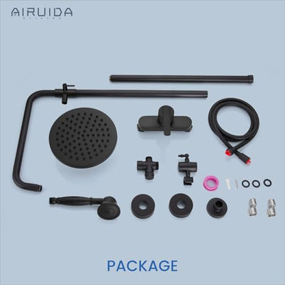 Airuida Matte Black Exposed Shower System with Handheld Spray | Single Handle,Wall Mount,8 Inch Rainfall Shower Head,Dual Function,Exposed Pipe Fixture for Bathroom - color: Matte Black