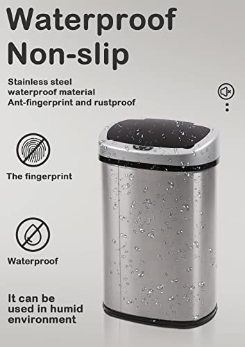 13 Gallon/50 L Kitchen Trash Can With Stainless Steel Touch-Free Lid, Automatic Motion Sensor Garbage Can for Bathroom, Brushed Finish - color: Stainless Steel