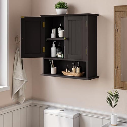 Smuxee Brown Bathroom Cabinet Wall Mounted, Small Medicine Cabinet with 2 Door Adjustable Shelves, Wall Cabinet Over Toilet for Laundry Room Kitchen - color: Brown Small
