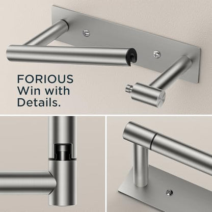 FORIOUS Commercial Toilet Paper Holder Wall Mount Bathroom Tissue Holder | Brushed Nickel | Adhesive or Screw | SUS304 Stainless Steel Rustproof | Pivoting Tissue Roll Holder | Square Base - color: Stainless Steel
