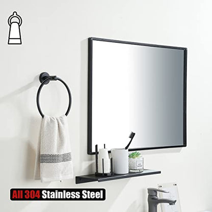 JQK Black Towel Ring, 304 Stainless Steel Matte Black Hand Towel Holder for Bathroom, Wall Mount, TR130-PB - color: Black