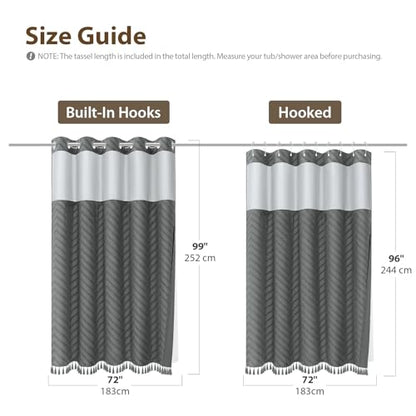 Charcoal Grey Hook Free Chevron Shower Curtain with Liner,72x99 | Less Time to install, 3 in 1 Fabric Shower Curtain and Liner Set with Magnets, Extra Long, Shower Curtains for Bathroom - color: Charcoal Grey, size: 72"W x 99"L (Pack of 1)