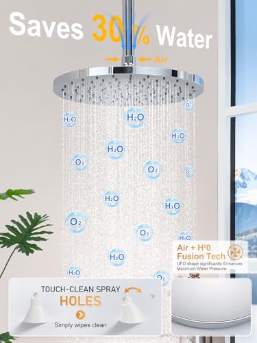 Woindo Shower Faucet Set 10" Rain Shower Head/8'' Side Shower Head and 3 Setting Handheld Ceiling Mount 3 Push Button Diverter Complete Rainfall Round Shower System Included Valve Trim Kit - color: Chrome Polished, style: 10"-R-Ceiling-02