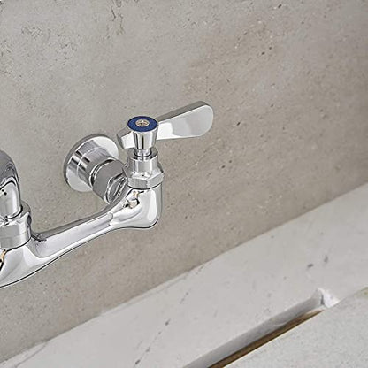Wall Mount Kitchen Faucet with 10 Inch Swivel Spout, Chrome | Lead-Free Brass,8 Inches Center,Dual Handle Hot & Cold Mixer, Commercial Faucet for Restaurant/Laundry/Utility Sinks - size: 10 Inch
