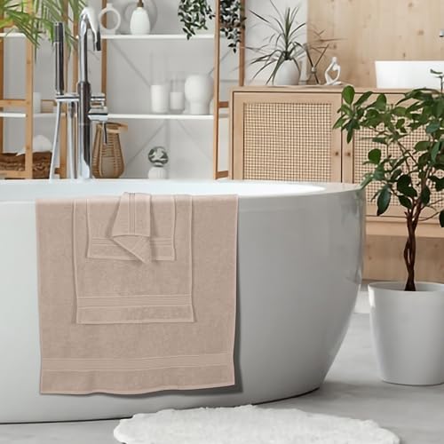 Ultra Soft 6 Pack Cotton Towel Set, Contains 2 Bath Towels 28x55 inch, 2 Hand Towels 16x24 inch & 2 Wash Coths 12x12 inch, Ideal Everyday use, Compact & Lightweight - Tan - color: Tan