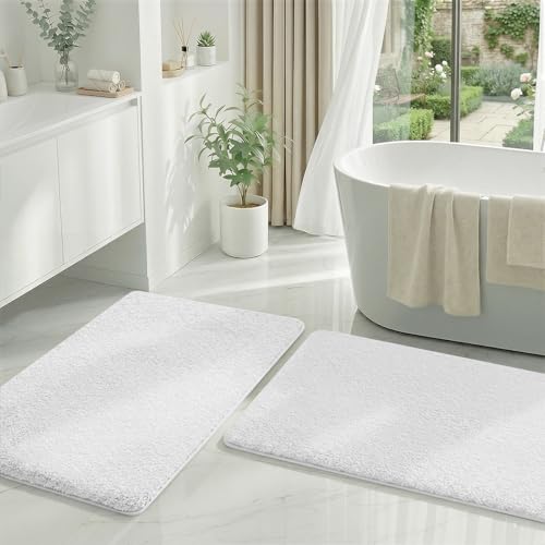 MINIDEAR Bathroom Rugs Sets 2 Piece - Thick Memory Foam Bath Mat, Ultra Soft, Plush Fluffy, Non-Slip, Quick Dry, Absorbent Washable Mat for Tub, Home Decor (32x20 & 36x24 Inch, Pure White) - color: Pure White, size: 2' x 3' (32x20+36x24)