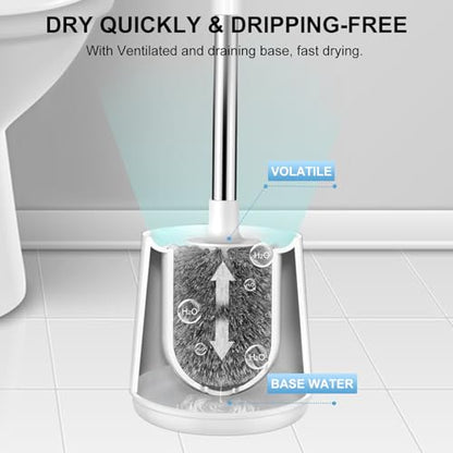SetSail Toilet Brush, Self Closing Lid Toilet Bowl Brushes Holder and Extra Long Handle Ventilated Toilet Brush Set for Bathroom Cleaning, Nylon Bristles, Pure White - color: Pure White, size: 1 pack